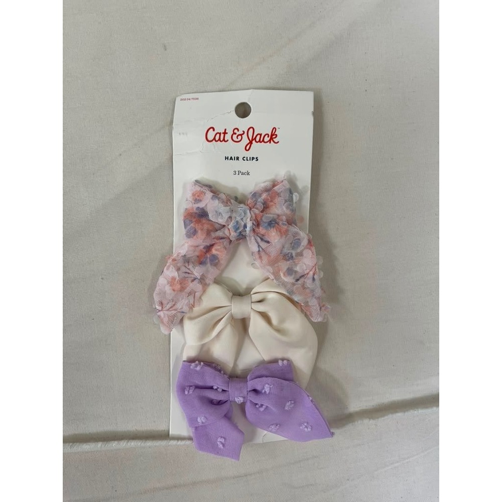 Cat & Jack Girls Hair Clips 3 Pack Floral Cream Purple Bows Alligator Style